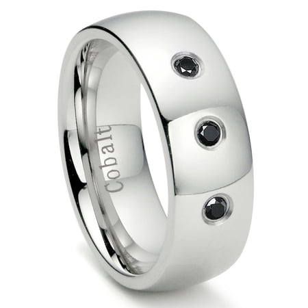 Titanium Kay Cobalt Xf Chrome 8MM 3 Black Diamond High Polish Dome Comfort Fit Wedding Band Ring Sz 10.0