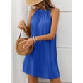thumbnail image 6 of Women Halter Neck A Line Dress Solid Color Sleeveless Loose Fit Casual Wear Mid Length, 6 of 7