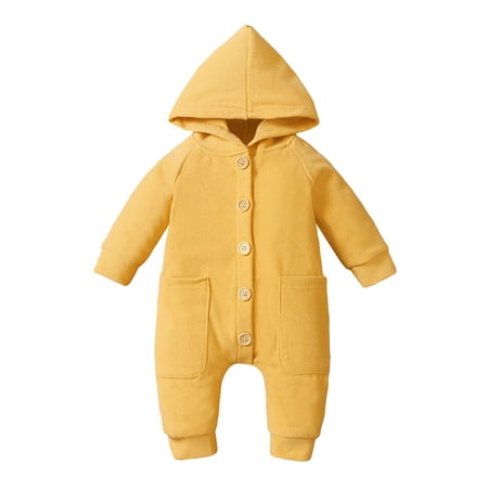 

Inevnen Baby Boys Girls Jumpsuit Hoodie Romper Buttons Long Sleeve One Piece Outfits Warm Clothes