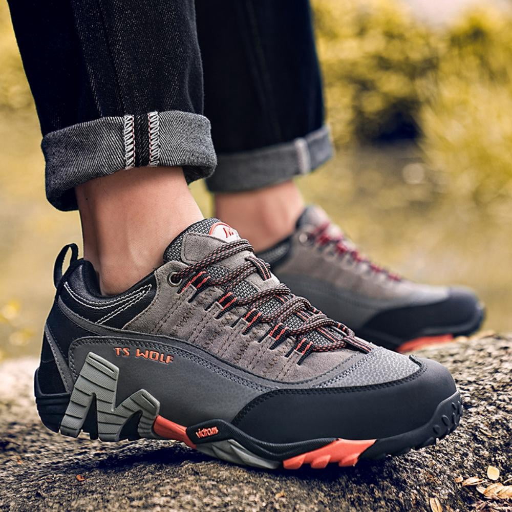 Men's Women's Extra Wide Outdoor Hiking Shoes Waterproof Durable Non-Slip Lightweight Trekking Camping Athletic Shoes Orange 10.5 Men/11.5 Women