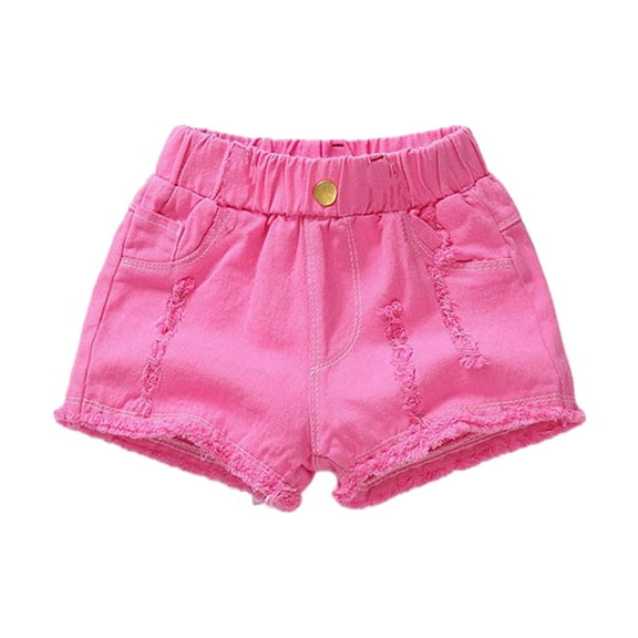 GYRATEDREAM Girls Summer Denim Shorts Ripped Holes Soft Elastic Waistband Jeans with Pockets