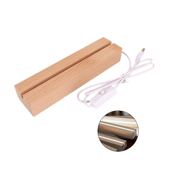 LICEWO LED Wood Display Base Rectangle Crystal Glass Light Base for Resin Art Decors