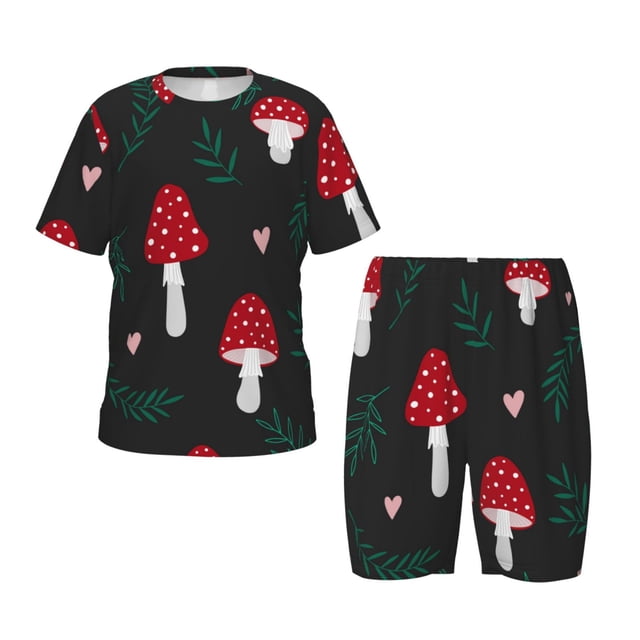 Fotbe Amanita Mushroom Pijama Estampada de 2 Piezas para Niños – Ropa de Dormir de Manga Corta Cómoda para Niños y Niñas, Camiseta y Shorts de Algodón-Medium