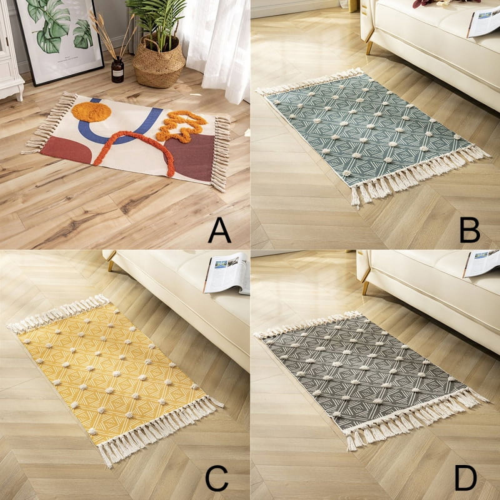 Boho Vintage Cotton and Linen Tassels Floor Rug – Level Decor
