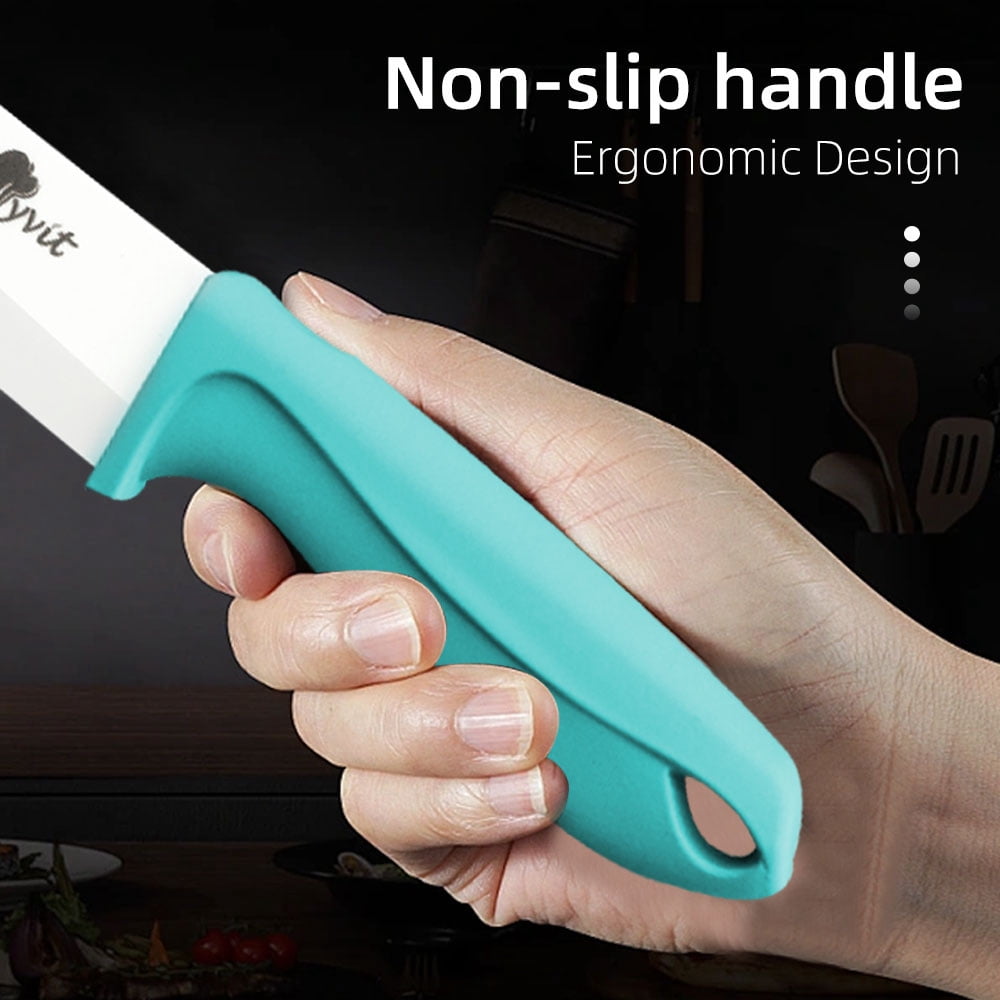 MYVIT Ceramic Knife Set for Kitchen, 11 Piece Fruit Cutting Knife Sharp Paring Knife with Blade Guards and Gift Box,3" 4" 5" Paring,6" Chef & 6" Serrated Bread Knife,Dishwasher Safe,Blue