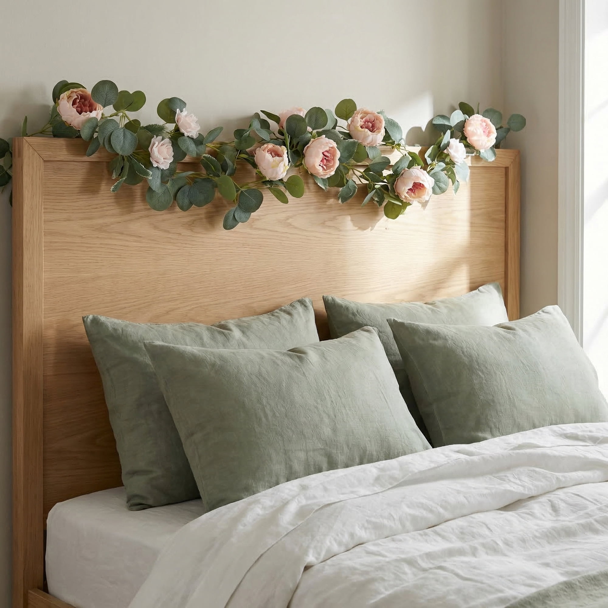 Unique Bargains 4Pcs Artificial Eucalyptus Garland Faux Flower Vine Champagne Pink 71in
