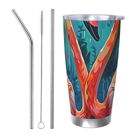 

Matuu Romantic Flamingo Pair for 20oz Durable Thermal Cups Keep Drinks Cold and Hot Insulated Car Mug with Lid-Straw Three-piece Set