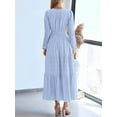 thumbnail image 6 of Women's Maxi Dress Long Sleeve V-Neck with Pockets, Casual Elastic Waist Lightweight Wedding Guest Dress for Fall Light Blue XXL, 6 of 10