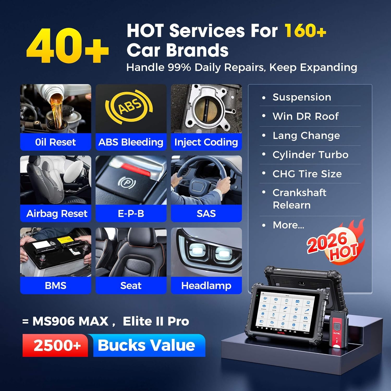 Autel Scanner MaxiSys MS906 PRO, 2026 MS906PRO Same as MS906MAX, 2.0 of MS908S MS906BT MK908 II, DoIP CAN FD, 36+ Service, 3000+ Active Tests, Auto Scan 2.0, OE Bidirectional Diagnostic, 4G/128G, FCA