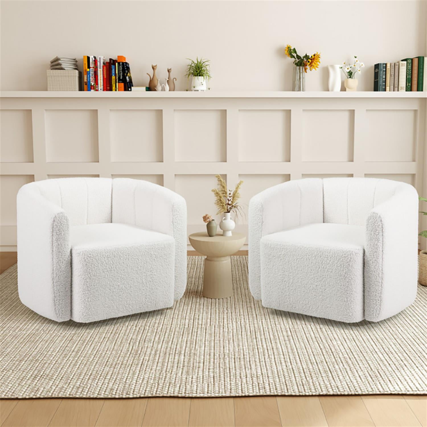 Demi Bonn Sherpa Accent Chair, Elegant Armchair with Curved Backrest and Armrests, Suitable for Living Room Bedroom Reception Room Office, White