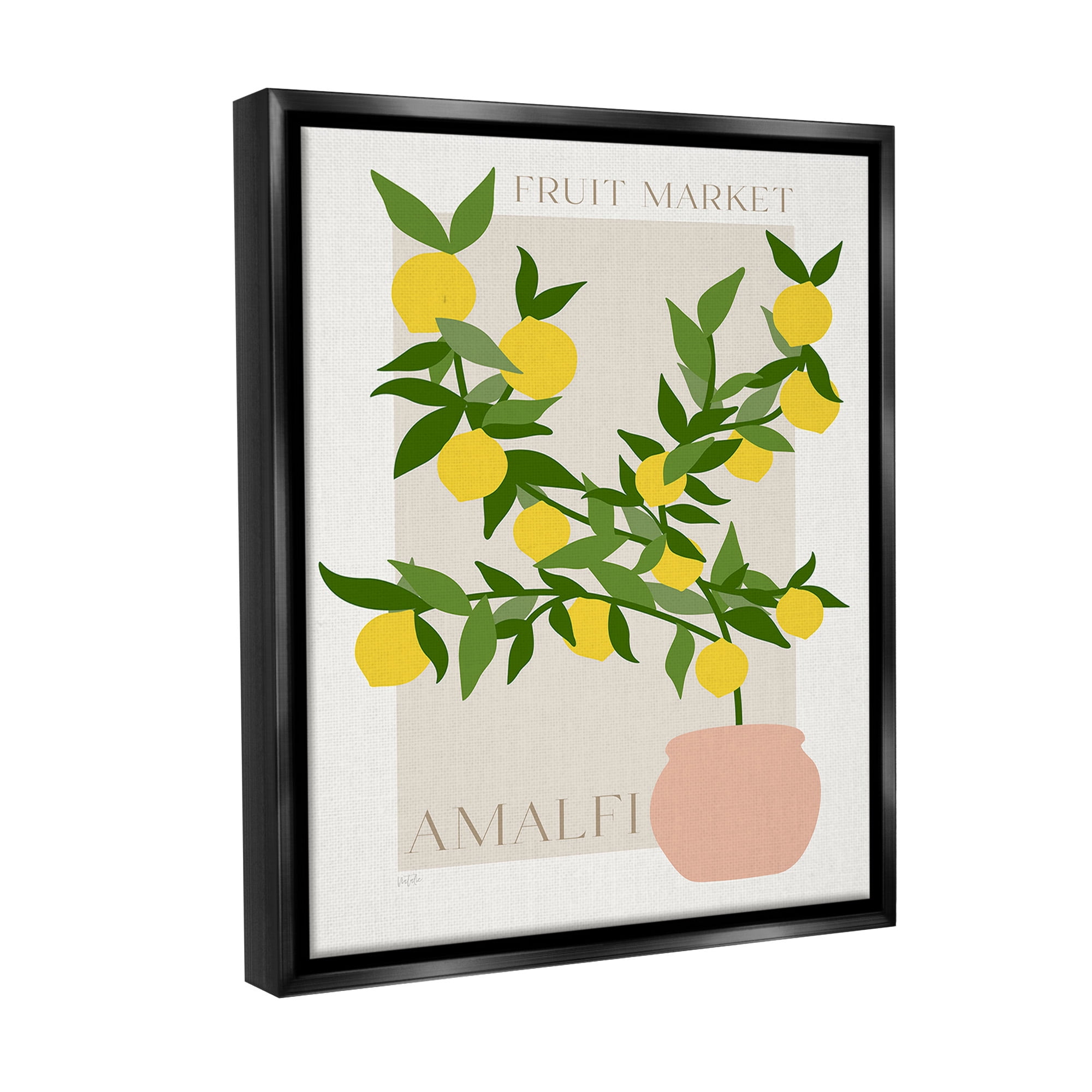 Stupell Industries Minimal Lemon Branch Food & Beverage Painting Black Floater Framed Canvas Art Print Wall Art, 17 x 21