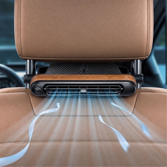 MMJ Car Backseat Fan USB Powered 3 Speed Fan with Wood Grain Portable Headrest Mounted Air Circulator for Rear Seat Passengers