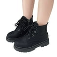 thumbnail image 3 of Generic Clearance Fashionable Autumn Winter Girls' Boots Flat Bottom Non Slip Side Zipper Warm Comfortable Solid Color Simple Style for Casual Soft Breathable (8-9 Years,Black), 3 of 9