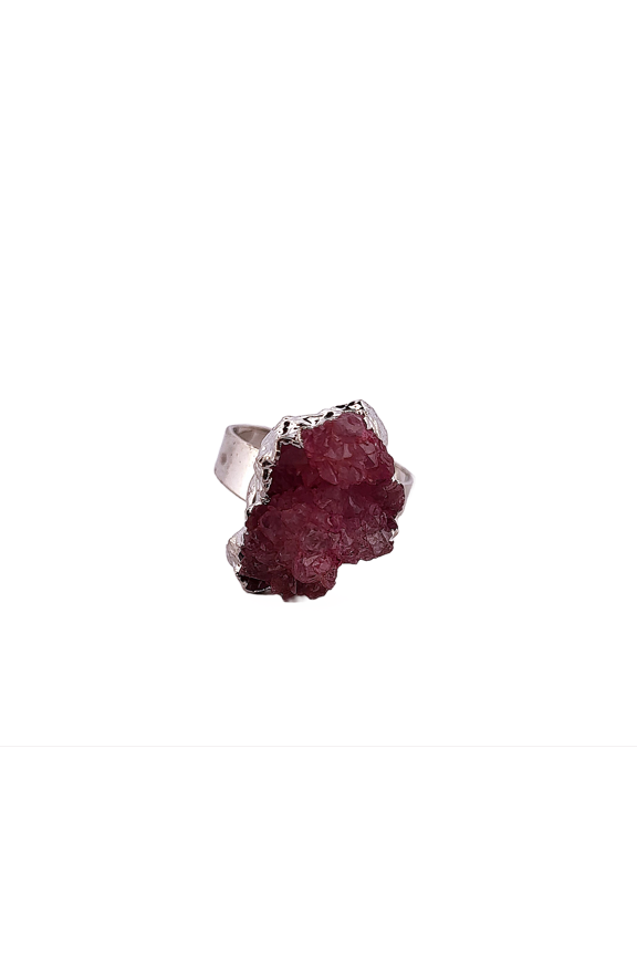 Natural Pink Crystal Druzy Silver Adjustable Ring NPCDSAR3