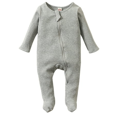 

0-6M Newborn Baby Footie Pajamas Zipper Front Infant Cotton One-piece Sleeper Pjs Newborn Footed Sleep Play