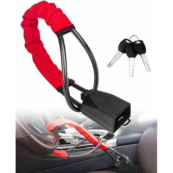 Steering Wheel Lock Seat Belt Lock Universal Anti Theft Device Car Lock Theft Prevention with 3 Keys for Car Security Fit Most Vehicles Truck SUV Van(Red)