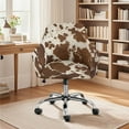 thumbnail image 2 of Xoenoiee Brown Cow Print Curved Back Chair Covers Slipcovers with Arms, Stretch Bar Stool Cover Square Jacquard Dining Chair Cover Swivel Stool Chair Protector Cover for Counter High Stool, 2 of 7