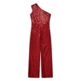thumbnail image 3 of Runhomal Kids Girls Wide Leg Jumpsuit Sequins Sleeveless One Shoulder High Waist Party Romper Burgundy 12, 3 of 7