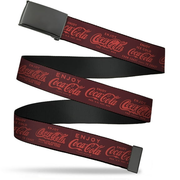 Adjustable Belt, Clamp Buckle, Cut-to-Fit, Enjoy Coca Cola Logos Brown Red