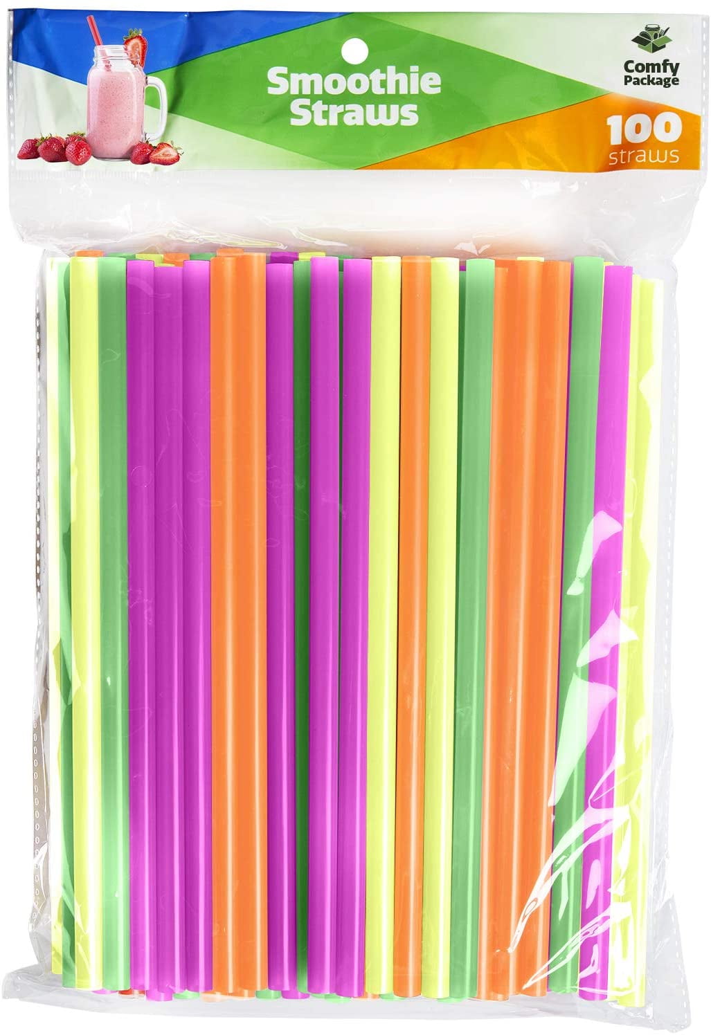 Comfy Package Wide Straws for Drinking & Smoothies [100 Pack] Assorted Colors