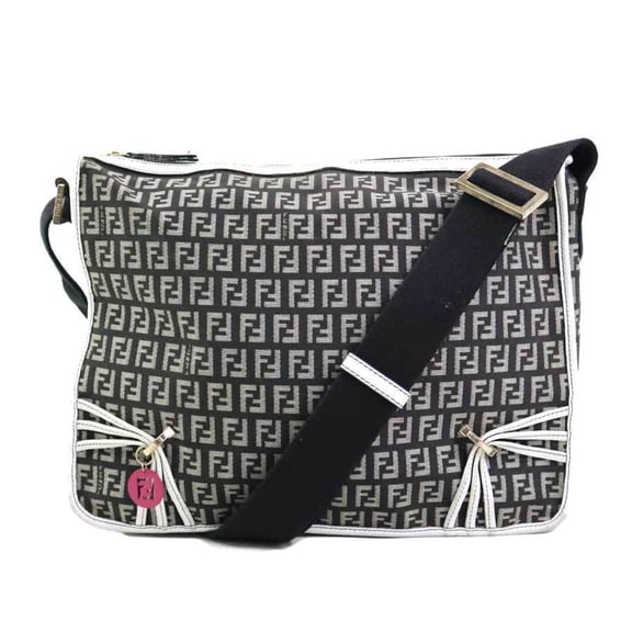 Pre-Owned FENDI Shoulder Bag Zucchino Nylon Canvas Leather Black x White Women's... (Good)