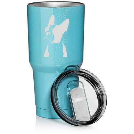 

30 oz Tumbler Stainless Steel Vacuum Insulated Travel Mug Cup Boston Terrier Face (Light Blue Glitter)