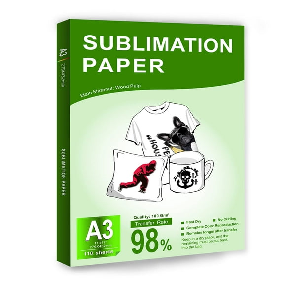 Sublimation Paper 11x17 inches A3 Size 110 Sheets Work with any Inkjet Printer with Sublimation Ink for DIY Light Polyester T shirt Mug Cup Bottle