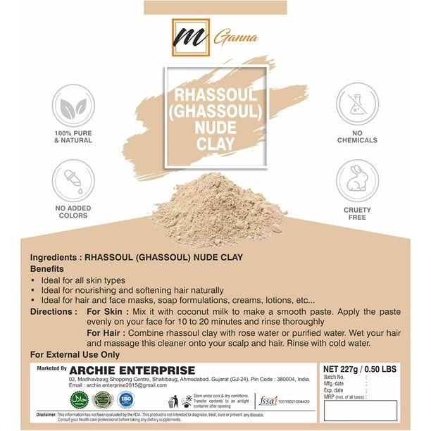 100% Natural Moroccan Rhassoul Clay Powder / Nude / Ghassoul Lava Clay Powder for Hair Masks, Creams, Face Masks, and Making 0.5Lbs - Walmart.com