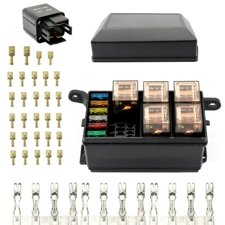 Relay Box Assembly (12-Slot Relay Box 6 Relays Slots 6 ATC/ATO Standard Fuses Holder Block with 6Pcs Relays, 6Pcs Fuses Universal for Automotive and Marine)