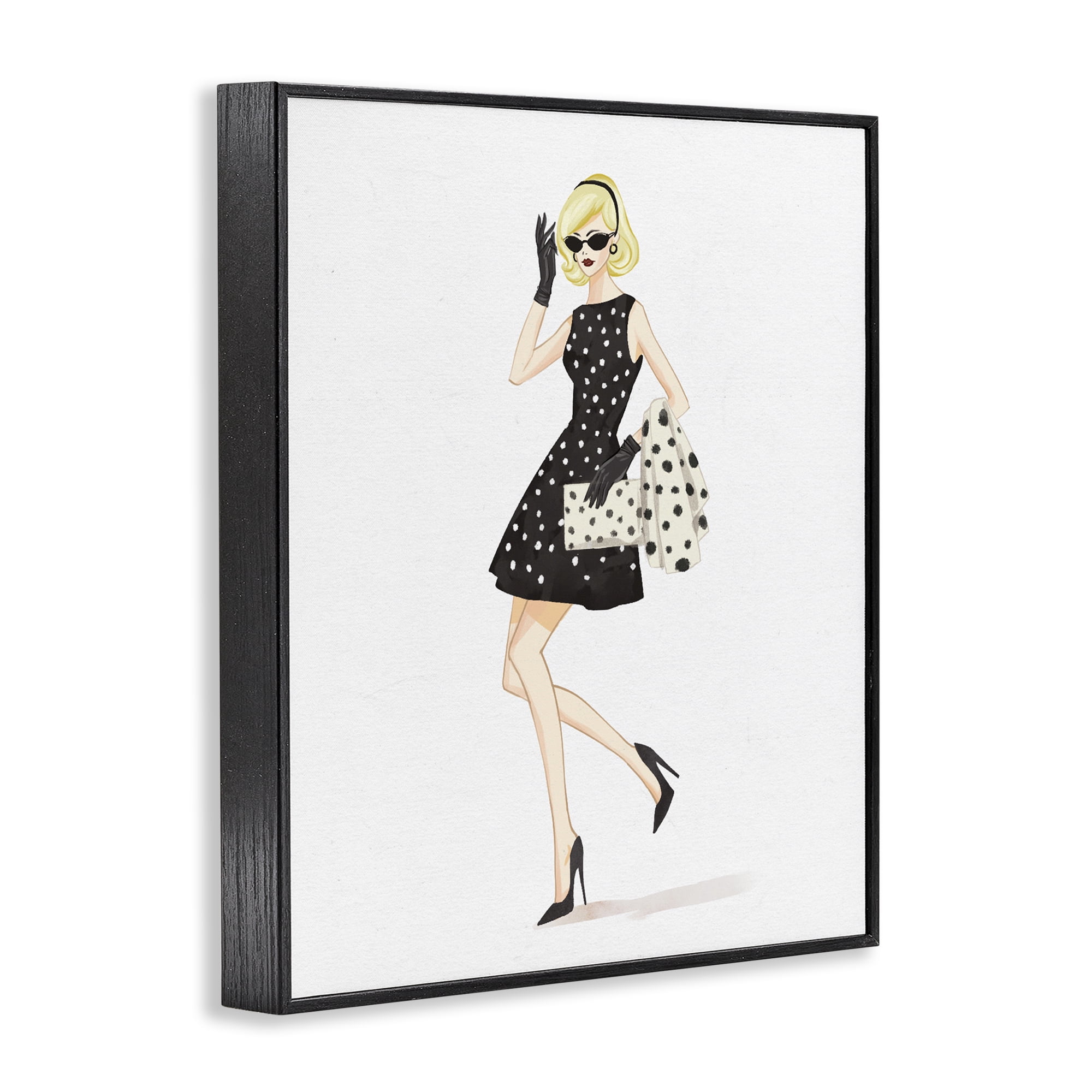 Stupell Industries Retro Trend Polka Dots Black Framed Giclee Art, design by Ziwei Li