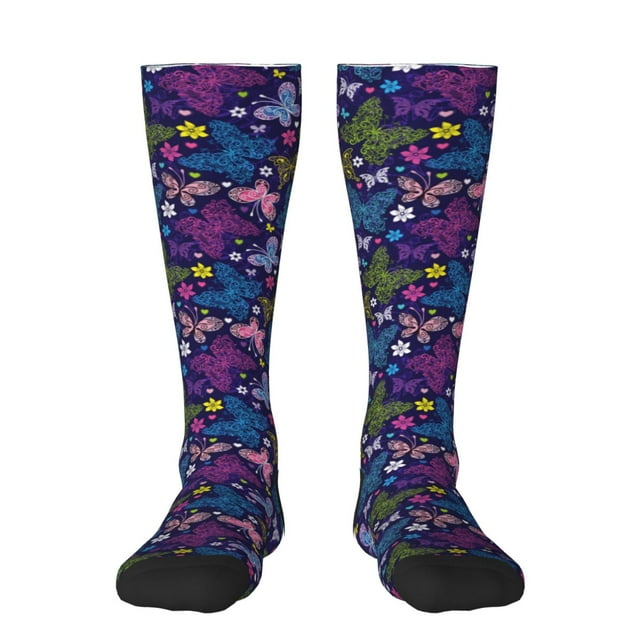 Fotbe Colorful Butterflies Calcetas Divertidas Estampadas para Hombre y Mujer, Calcetas de Algodón hasta la Rodilla para Caminar, Correr, Enfermería y Embarazo