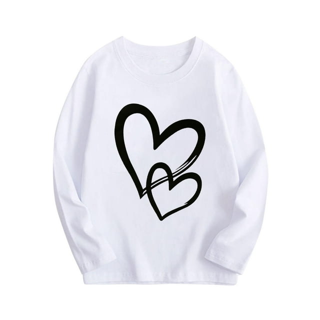 Plebaso Garçons Filles Manches Longues Hauts en Coton Imprimé Cœur Pull T-Shirts Enfants Blouses Décontractées Col Rond