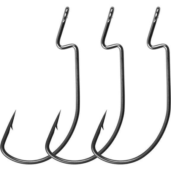 Worm Fishing Hooks Offset Bass Hooks 3X Strong Wide Gap Barb Hooks for Soft Plastic Baits Jig Fish Hooks Bass Trout Freshwater Saltwater Fishing Hooks