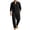 Black, variant on Delconic Mens Linen Blend Two Piece Outfit Loose Fit Long Sleeve Button Front Shirt and Straight Leg Pants Casual Set Black L