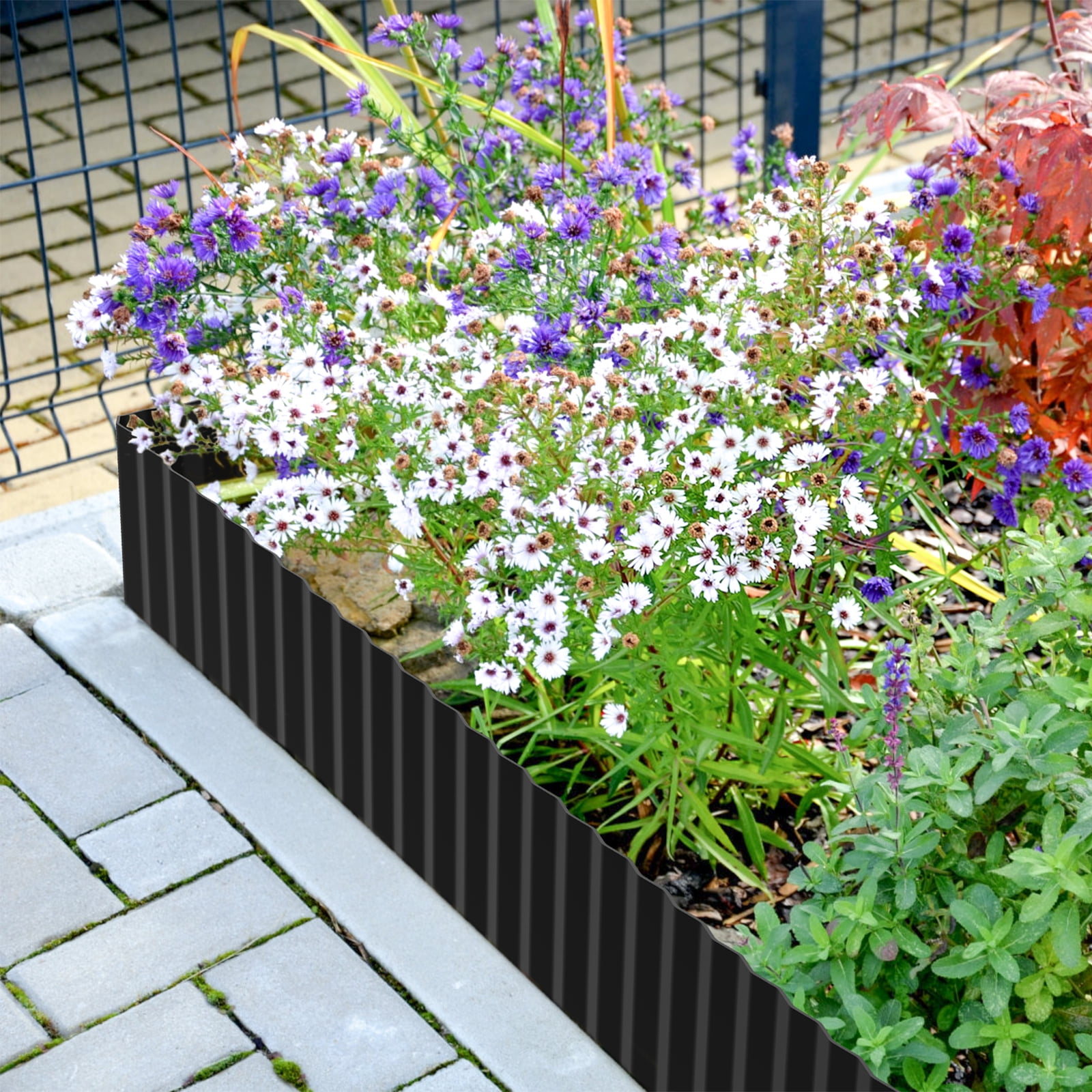 8 Inch 50 FT Garden Landscape Edging Border Galvanized Sturdy Metal Hemmed DIY Edging for Landscaping Lawn Flower Beds Patio Pathway Divider Design, Black