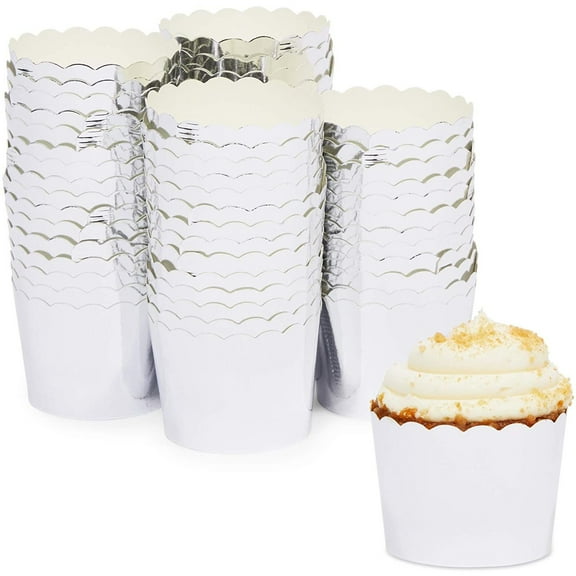 6 Pack Silver Cupcake Liners, Metallic Foil Paper Baking Cups Muffin Wrappers for Birthday Wedding Party, 2.37 x 1.8 in