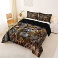 thumbnail image 2 of Castle Fairy Woodland Wildlife Deer Queen Comforter Set 3 Pieces for Boys,Jungle Vintage Autumn Leaves Branches Comforter Sets Queen,Taupe Brown Cream,Black Reversible,1 Comforter and 2 Pillowcases, 2 of 6