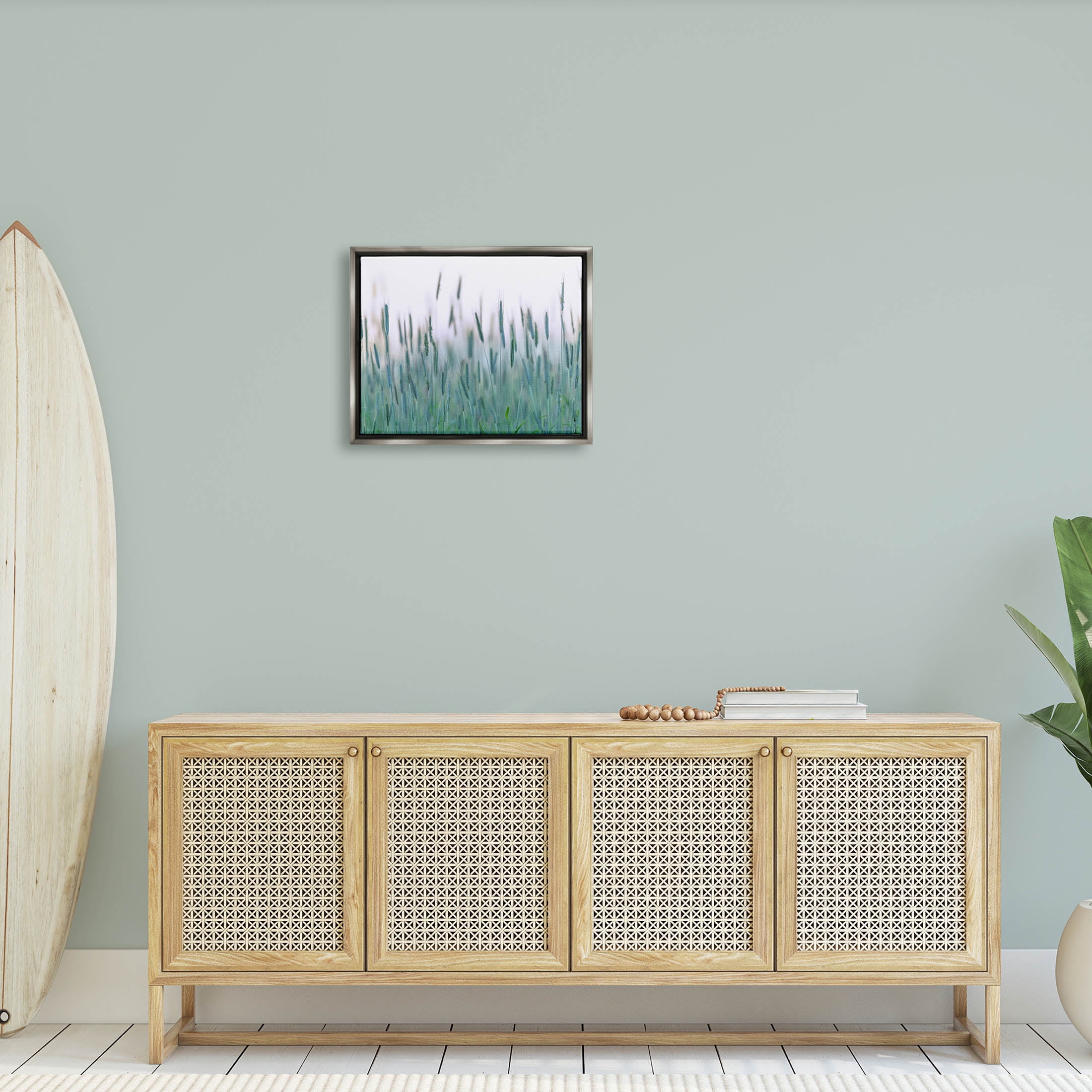 Green Wheat Field Sprigs Landscape Photograph Luster Gray Framed Art Print Wall Art