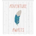 thumbnail image 2 of Adventure Awaits Shower Curtain, Graphic Image of a Feather and Typographic Layout Bohemian Design, Fabric Bathroom Set with Hooks, 69W X 75L Inches Long, Salmon Blue White, by Ambesonne, 2 of 2