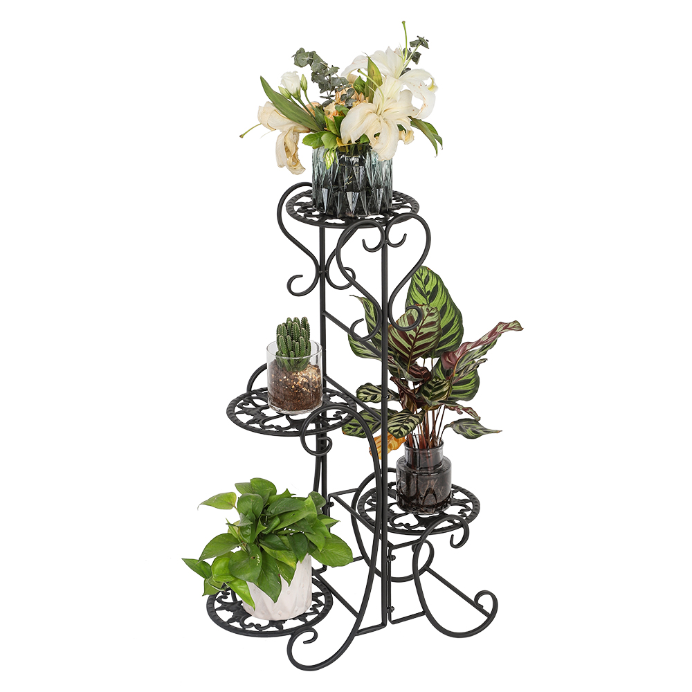 Kepooman 4 Potted Plant Stand, Heavy Duty Potted Holder Outdoor Plant Shelves for Flower Pot, Indoor/ Outdoor Metal Rustproof Iron Garden Planting Pot Stand for House, Garden, Patio (Round) - image 5 of 8