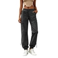 thumbnail image 3 of Tqcoqu Cargo Pants for Women Baggy - Drawstring Elastic Waist Multi-Pocket Cargo Pants with Ankle Ties Y2K Festival Outfits Hiking Camping,Black Women's S-XXXXXL, 3 of 9