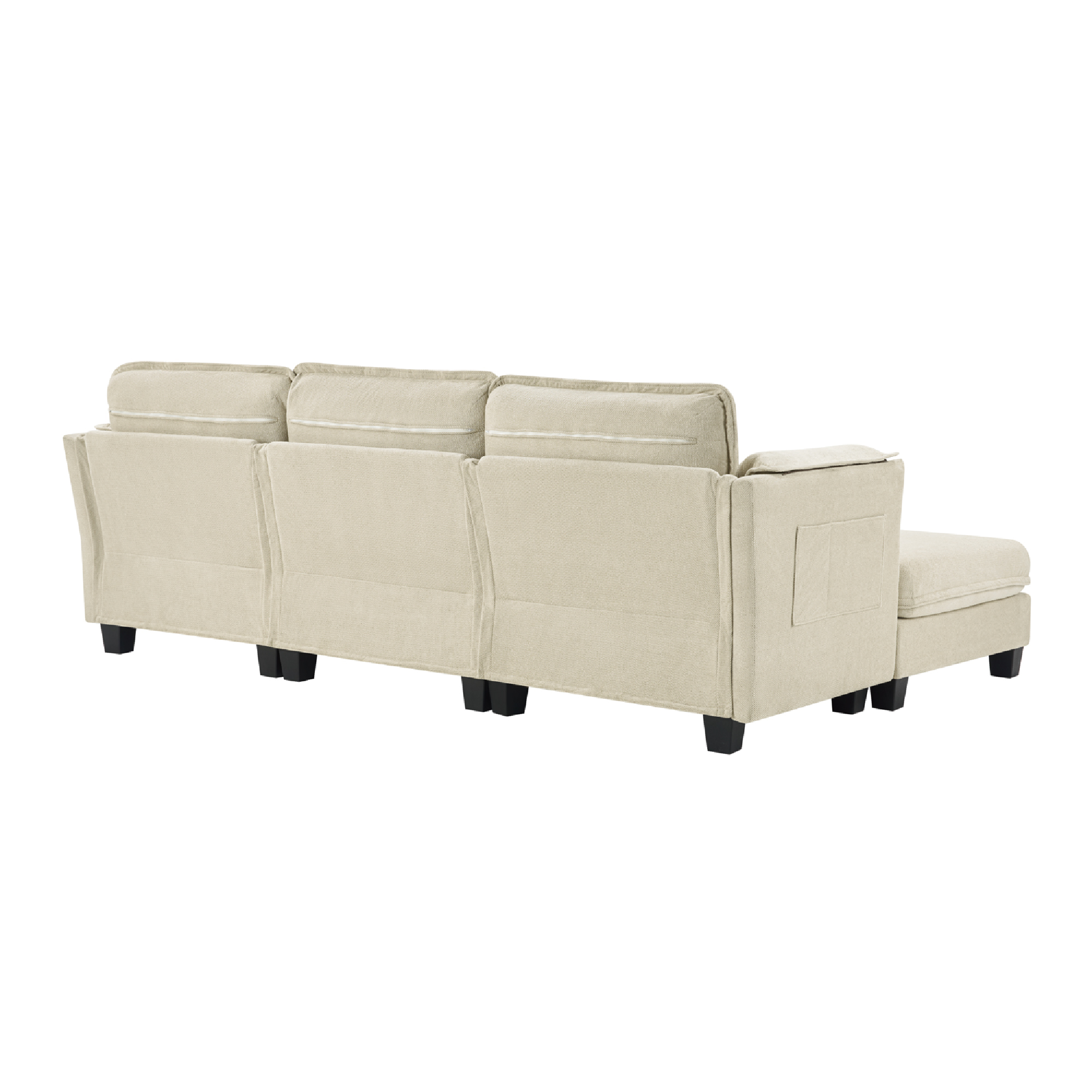 L-Shaped Sectional Sofa with Detachable Storage Armrest Cushion, 93-Inch Cotton-Linen Brushed Fabric 3-Seater Couch for Living Room, Beige