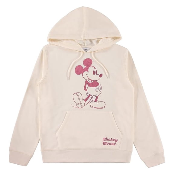 Disney Ladies Mickey Mouse Hoodie, Classic Disney Sweatshirt Ivory Foil - XS