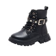 thumbnail image 2 of Babcutegg Girls Short Leather Boots Lace Up Adjustable Strap Low Heel Round Toe Shoes Fall Winter Casual Martin Boots Black Size 3Y Big Kid, 2 of 8
