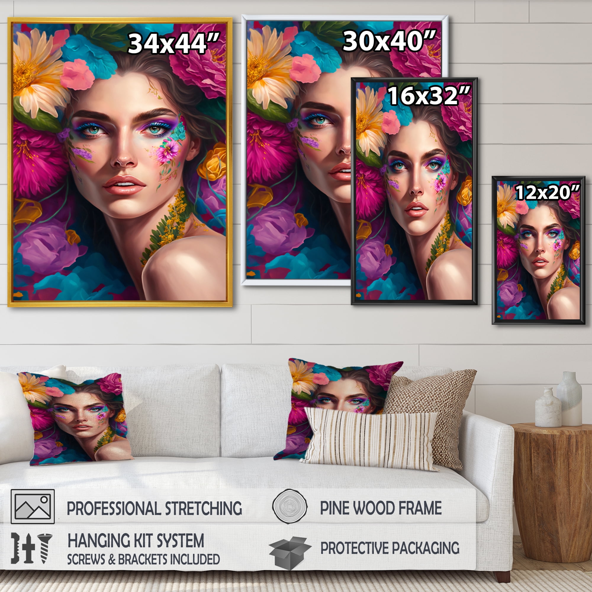 Designart Floral Sensual Woman Portrait V Floating Frame Wall Art