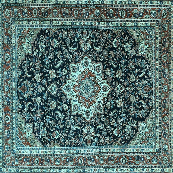 Ahgly Company Indoor Square Medallion Light Blue Traditional Area Rugs, 3' Square