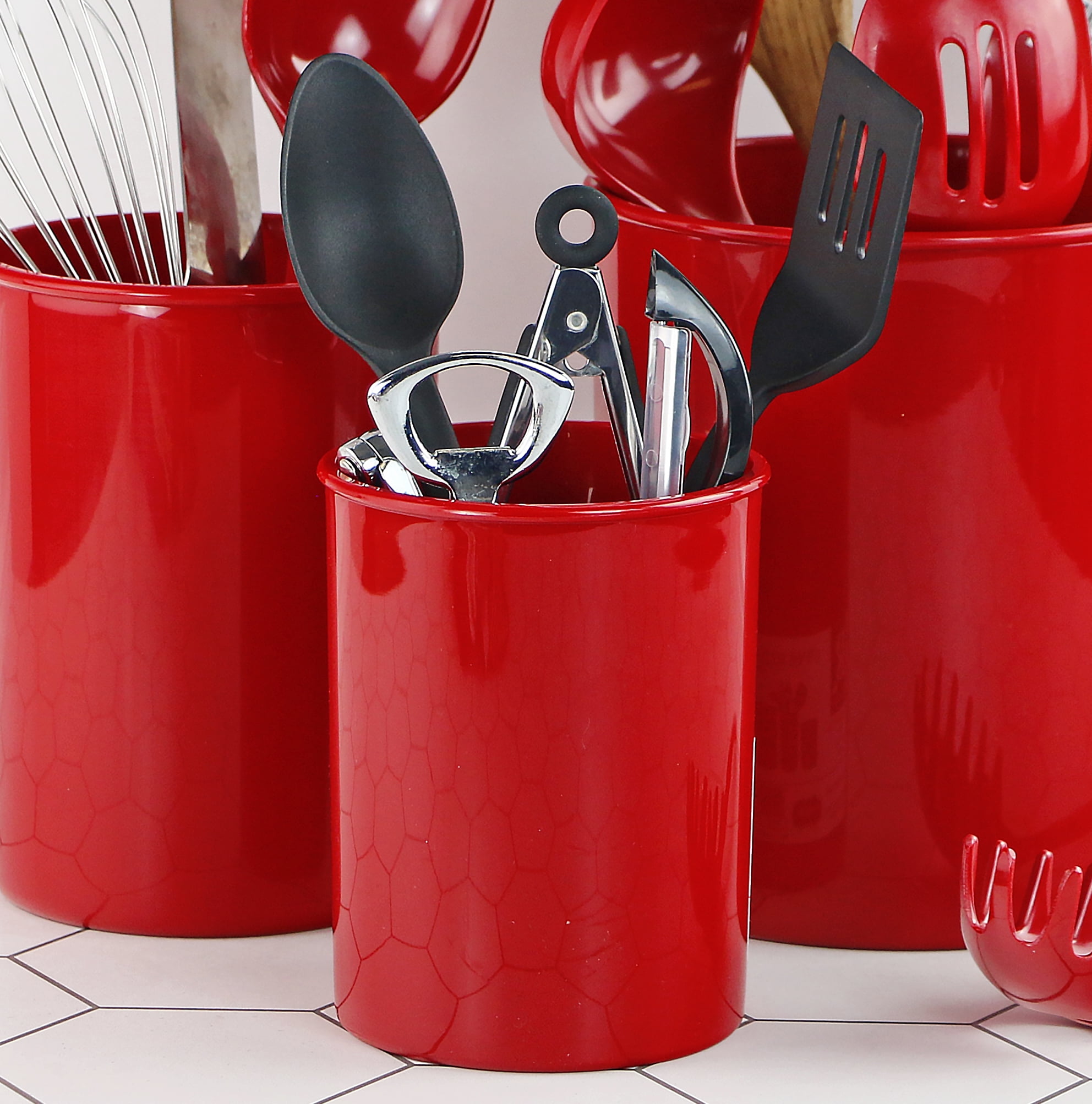 Durable Plastic Countertop Miniature Utensil Crock/Holder, Red