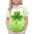 thumbnail image 2 of BiZtdJrK Boys Funny Graphic Shirts Novelty Shamrock Print Short Sleeve Button Down Shirt Lightweight Comfy Beach Summer Hawaiian Shirts St. Patrick's Day Tops Multicolor 130, 2 of 8