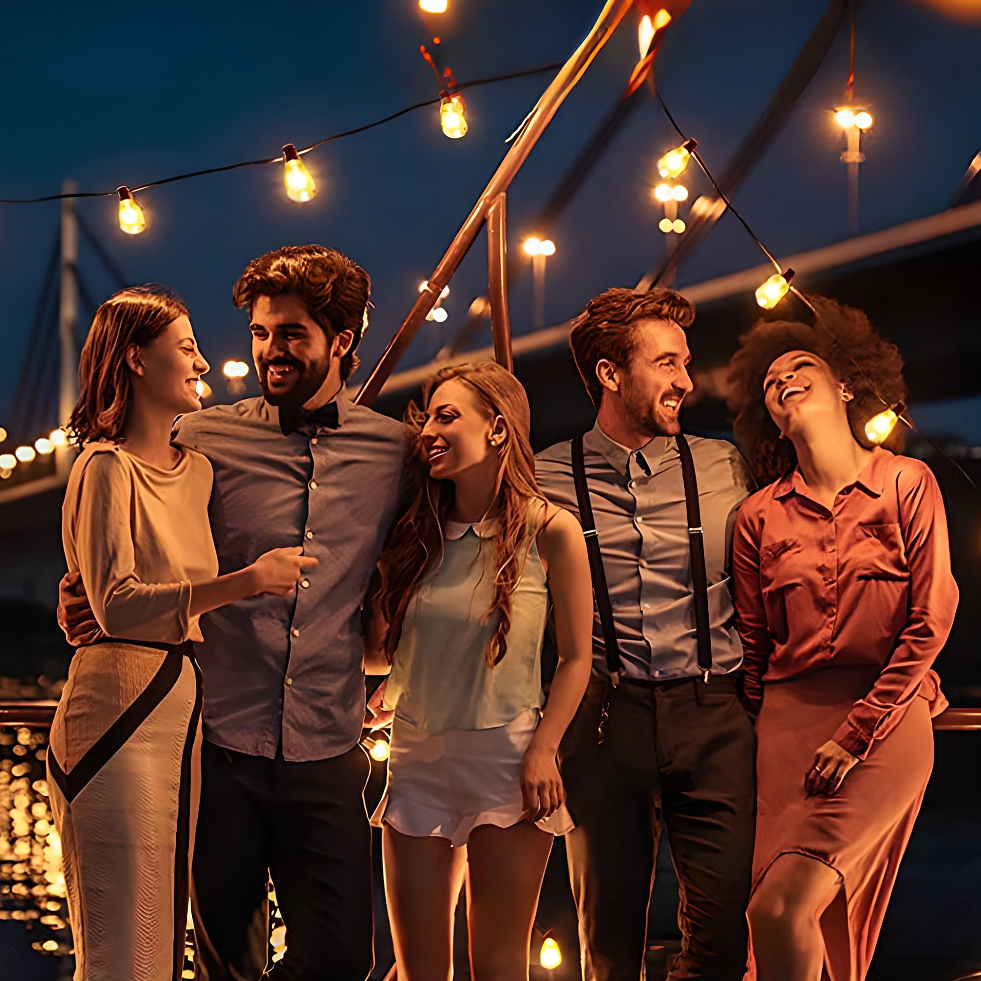Hyrion ST38 Outdoor String Lights, 48ft Connectable Pitao Lights with 2700K Waterproof Bulbs, Dimmable Hanging Lights for Porch Yard Canopy