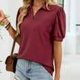 thumbnail image 5 of YueHuiYing Womens Shirts Short Sleeve V Neck Business Casual Collared Work Tops Tunic Tee Basic Solid Summer Tops, 5 of 8